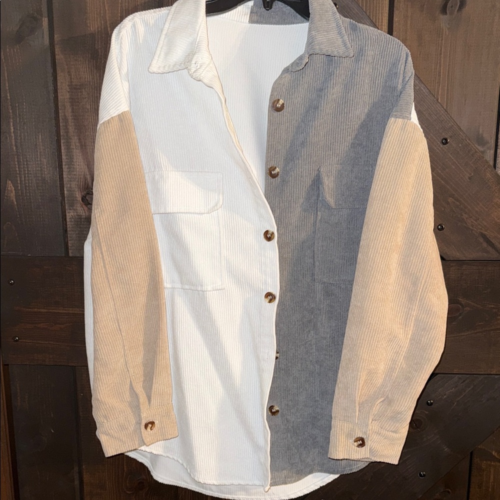 Colorblock Corduroy Button-Up Shirt